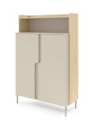 Ladekast / commode / kleur: Mavelie eiken / Macadamia / 2 draaideuren / 3 vakken / 103 x 42 x 160 cm / highboard / push-to-open functie / metalen poten