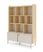 Open kast / Kleur: eiken Mavelie / macadamia Boekenkast / 1 draaideur / 1 lade / 10 vakken / 113 x 42 x 160 cm / Poten: metaal / Push-to-open functie