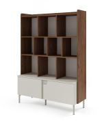 Open kast / Kleur: Cashmere / Alba Walnut / Boekenkast / 1 draaideur / 1 lade / 10 vakken / 113 x 42 x 160 cm / Push-to-open functie