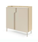 Ladekast / commode / kleur: eiken Mavelie / Macadamia / 2 draaideuren / 3 vakken / 103 x 42 x 110 cm / push-to-open functie / poten: metaal / voor in huis