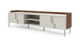 TV-onderkast / kleur: kasjmier / Alba walnoten / 4 draaideuren / 4 vakken / 200 x 42 x 51 cm / push-to-open functie / lang TV-onderkast / metalen poten