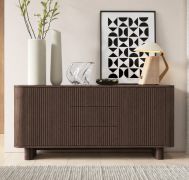 Ladekast / commode | 2 draaideuren | Push-to-open-functie | Kleur: Lincoln-walnoot | 3 lades | 4 vakken | 150 x 40 x 70 cm | Push-to-open | lamellen-front | voor de woonkamer