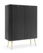 Zwarte ladekast Makreb 18 met 6 vakken, 129 x 103 x 39 cm, soft-close-systeem, metalen poten in goud, ABS, gefreesde fronten, woonkamer, slaapkamer