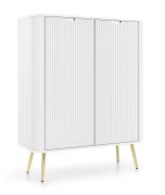 Witte ladekast Makreb 16 met 6 vakken, 129 x 103 x 39 cm, metalen poten in goud, 2 deuren, soft-close-systeem, gefreesde fronten, ABS-kantbescherming