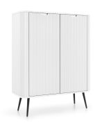 Witte ladekast Makreb 13, metalen poten in zwart, 129 x 103 x 39 cm, 6 vakken, 2 deuren, soft-close-systeem, ABS-randbescherming, woonkamer, slaapkamer