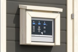 Sauna bescherming voor gebruik buiten / Beschermt tegen directe weersinvloeden / Ivoorwit gelakt / Beschermingsbox voor besturingseenheid