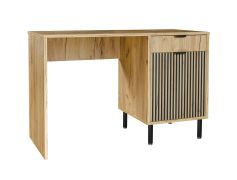 Bureau met één lade Luanco 01, kleur: Oak Gold Craft, geribbelde voorkant, handgrepen & poten: metaal, afmetingen: 76 x 110 x 50 cm, twee compartimenten
