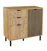 Smalle ladekast / commode met twee deuren Luanco 03, kleur: eikenhout Gold Craft, handgrepen en poten: metaal, maten: 88 x 87,8 x 40,5 cm, twee lades, drie vakken