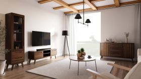 Woonkamer - Set K Engordany / 3-delig / Kleur: walnoot / massief beukenhout / gelakt / 1 ladekast / commode / 1 tv-kast / 1 vitrinekast