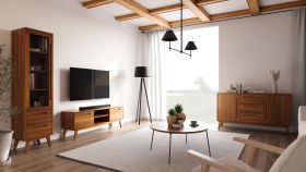 Woonkamer - Set F Engordany / 3-delig / Kleur: rustiek eiken / massief beukenhout / gelakt / 1 Ladekast / commode / 1 tv-kast / 1 vitrinekast