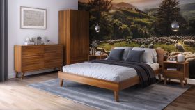 Slaapkamerset H Engordany / 5-delig / Kleur: rustiek eiken / massief beukenhout / gelakt / 2 nachtkastjes / 1 tweepersoonsbed / 1 ladekast / commode / 1 kledingkast / tijdloos design