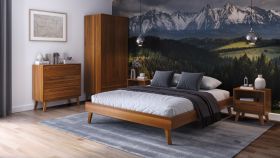 Slaapkamerset I Engordany / 5-delig / Kleur: rustiek eiken / massief beukenhout / gelakt / 2 nachtkastjes / 1 tweepersoonsbed / 1 ladekast / commode / 1 kledingkast / hoogwaardige afwerking
