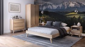 Slaapkamerset D Engordany / 5-delig / Kleur: beuken / massief beukenhout / gelakt / 2 nachtkastjes / 1 tweepersoonsbed / 1 ladeblok / 1 kledingkast / hoogwaardige afwerking