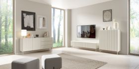 Woonkamer - Set A Goulette / 3-delig / Kleur: kasjmier / geribbeld front / Push-to-open-functie / ABS-afwerkingsranden / 1 tv-kast / 2 ladekasten