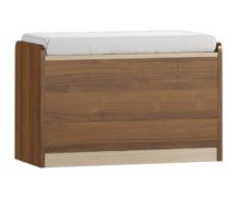 Bank met opbergruimte / kist Pasuruan 18, kleur: walnoot / ahorn, bekleding: wit - Afmetingen: 49 x 80 x 37 cm (H x B x D)