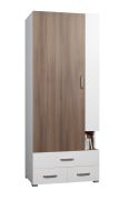kast Bulolo 22, kleur: wit / noten - afmetingen: 198 x 80 x 50 cm (H x B x D)