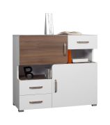 Ladekast /dressoir Bulolo 12, kleur: Wit / Noten - Afmetingen: 93 x 100 x 44 cm (H x B x D)