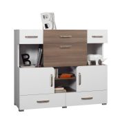 Bulolo 13 ladekast, kleur: Wit / Noten - Afmetingen: 103 x 120 x 44 cm (H x B x D)