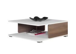 Salontafel Bulolo 01, Kleur: Wit / Noten - Afmetingen: 75 x 80 x 33 cm (B x D x H)