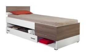 Bulolo 14 eenpersoonsbed / logeerbed, kleur: wit / noten - ligvlak: 90 x 200 cm (b x l)