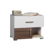 Nachtkastje Bulolo 15, Kleur: Wit / Walnoot - Afmetingen: 47 x 60 x 38 cm (H x B x D)
