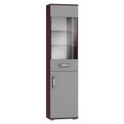 Vitrinekast Tabubil 23, Kleur: Wengé / Grijs - Afmetingen: 200 x 50 x 41 cm (H x B x D)