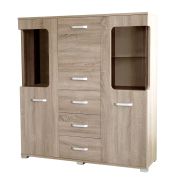 Kikori 05 vitrinekast, kleur: Sonoma eiken - afmetingen: 135 x 125 x 40 cm (H x B x D)