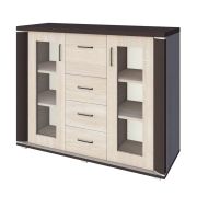 Vitrine Aitape 43, kleur: donker Sonoma eiken / licht Sonoma eiken - afmetingen: 105 x 135 x 40 cm (H x B x D)