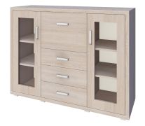 Vitrinekast / ladekast Kerowagi 17, kleur: Sonoma eiken - afmetingen: 105 x 140 x 41 cm (H x B x D)