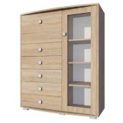 Vitrinekast Rabaul 02, kleur: Sonoma eiken - afmetingen: 140 x 120 x 40 cm (H x B x D)
