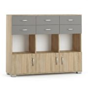 dressoir / ladekast Ciomas 21, kleur: Sonoma eiken / grijs - afmetingen: 104 x 130 x 40 cm (H x B x D)
