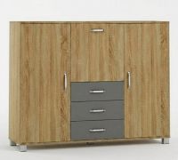 dressoir / ladekast Ciomas 04, kleur: Sonoma eiken / grijs - Afmetingen: 104 x 135 x 40 cm (H x B x D)