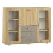 Vitrinekast / dressoir Ciomas 02, kleur: Sonoma eiken / grijs - afmetingen: 104 x 135 x 40 cm (H x B x D)