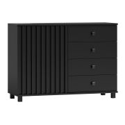 Zwarte ladekast met lattenbodem, 80 x 116 x 40 cm, met 1 deur, 4 lades en 2 vakken, soft close systeem, metalen handgrepen