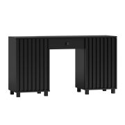 Bureau met 4 vakken, in zwart, 77 x 140 x 60 cm, soft-close-systeem, 2 deuren en 1 lade, fronten met lamellen, metalen handgrepen