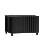 Zwarte salontafel met lamellen, 51 x 78 x 67 cm, ABS randen, metalen poten, elegant design, hoogwaardige afwerking