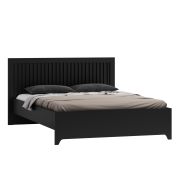 Elegant eenpersoonsbed in zwart, logeerbed met ligvlak 140 x 200 cm, hoofdbord met lattenbodem, inclusief lattenbodem, ABS randen, metalen poten