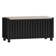 Bank met opbergruimte met witte bekleding, zwarte kist, 48 x 99 x 40 cm, scharnierende zitting, metalen poten, ABS randen