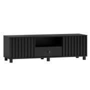 TV-meubel in zwart, 43 x 140 x 50 cm, met 2 deuren, 1 lade en 3 vakken, soft close systeem, ABS randen, metalen poten