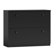 Schoenenkast met veel opbergruimte, in zwart, 82 x 100 x 26 cm, met 2 kantelbare lades, vierkante handgrepen, ABS randen, metalen poten