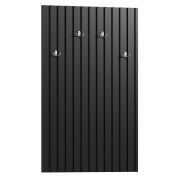 Garderobe / kapstok met 4 metalen haken, zwarte lamellen, 110 x 67 x 4 cm, eenvoudig en modern, afwerking van hoge kwaliteit, gemakkelijk te combineren