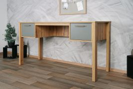 Bureau Braianik 17 in eikenhout Wotan / groen, 75 x 138 x 53 cm, met 2 praktische lades, metalen handgrepen, ABS-randbescherming, kantoor, woonkamer