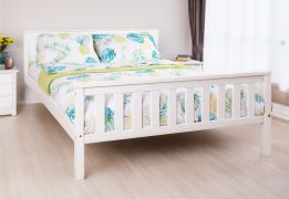 Tweepersoonsbed / logeerbed massief grenenhout, wit gelakt A28, incl. lattenbodem - afmetingen 160 x 200 cm 