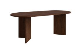 Eettafel Iraklia 01, kleur: walnoot, gemaakt van hoogwaardig materiaal, afmetingen: 204 x 90 cm, ovale vorm, voor eetkamer