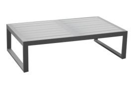 Tuinkoffietafel Lissabon, 2-zitsmodel van aluminium - Kleur: grijs aluminium, 1180 x 690 x 320 mm, tafelblad met aluminium latten, duurzaam, onderhoudsvriendelijk