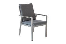 Tuinstoel Lissabon, waterdichte zitkussens, kleur: grijs-aluminium, stof: donkergrijs, duurzaam aluminium frame, 50 mm dikke weerbestendige vulling