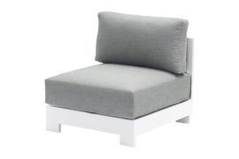 Witte loungestoel voor in de tuin, model London - Kleur: wit, stof lichtgrijs, 770 x 840 x 670 mm, zeer elastisch, UV- en chemicaliënbestendig, zitkussen 22 cm dik