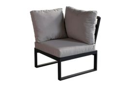 Lissabon-hoekbank voor in de tuin met bekleding – kleur: antraciet, stof: lichtgrijs, waterdichte zitkussens van 100 mm dik, Polywood, comfortabel en robuust