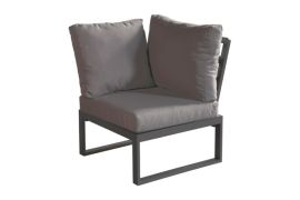 Lissabon-hoekbank met bekleding en kussens - Kleur: grijs-aluminium, stof: donkergrijs, aluminium frame / ombouw, bekleding 100 mm dik en waterdicht