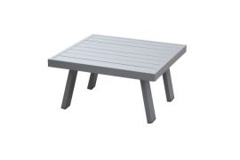 Lage vierkante tuintafel Lissabon van aluminium – kleur: grijs aluminium, 710 x 710 x 380 mm, duurzaam aluminium frame, aluminium latten